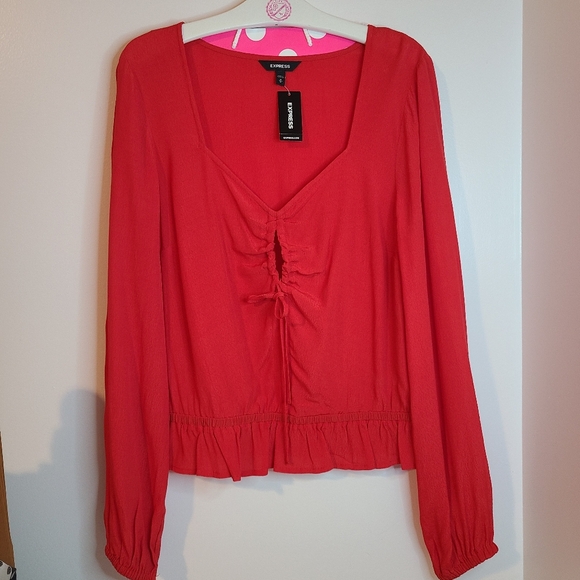 Express Vibrant Red Tie-Front Blouse Size M - Picture 5 of 8